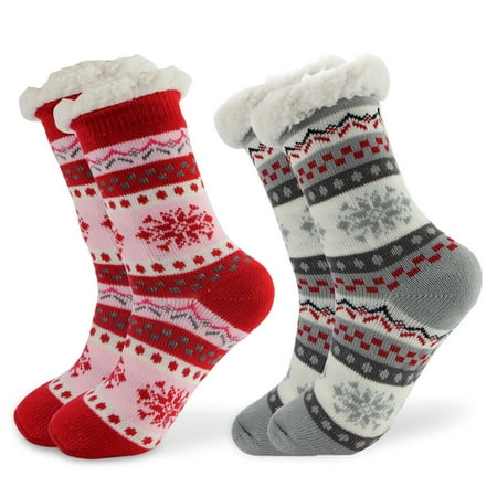 Women Thermal Cozy Fuzzy Thick Sherpa Fleece-lined Non-Skid Slipper Socks 5-11