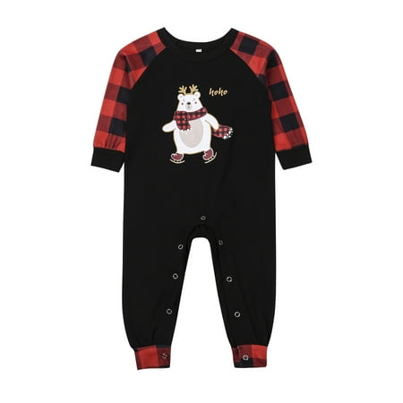 Frobukio Christmas Parent-child Pajamas Set Mother Kids Cartoon Bear Plaid Long Sleeve Tops Pants Romper Red Baby 9-12 Months