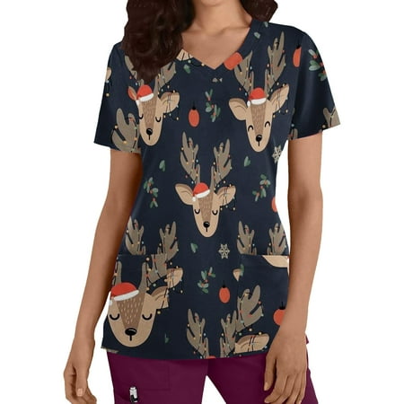 Working Uniform For Women Xmas T Shirt V Neck Short Sleeve Christmas Pattern Printed Scrub Tops With Pockets
Working Uniform For Women Xmas T Shirt V Neck Short Sleeve Christmas Pattern Printed Scrub Tops With Pockets