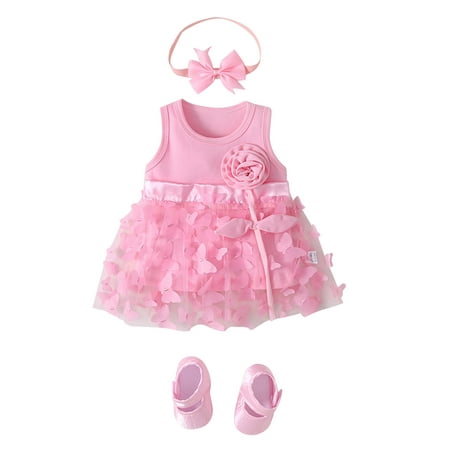 

NIUREDLTD Baby Girls Summer Print Ruffle Sleeveless Princess Dress Shoes Headbands 3PC Clothing Size 66