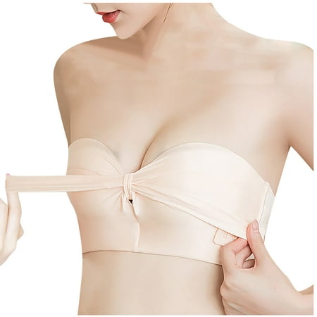 

Leesechin Deals Bras for Women Removable Shoulder Everyday Strapless Drawstring Bandeau Underwear Brassiere on Clearance