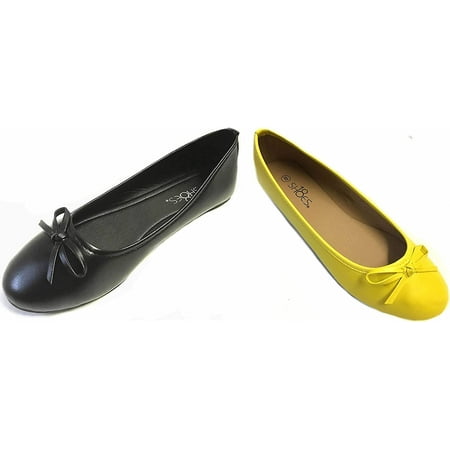 Shoes8teen 2 Pair Womens Round Toe Ballet Flats 8500 Black/Yellow 7.5