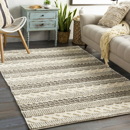 2'6" x 8’ Beige and Brown Striped Rectangular Hand Woven Area Rug