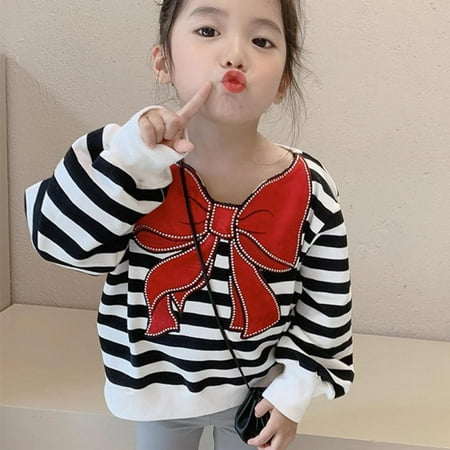 Spring Autumn Girl Striped Sweatshirts Bow Loose Fit Long Sleeve Fashion Tops Toddler Drop Shoulder Clothing for Kids
Spring Autumn Girl Striped Sweatshirts Bow Loose Fit Long Sleeve Fashion Tops Toddler Drop Shoulder Clothing for Kids