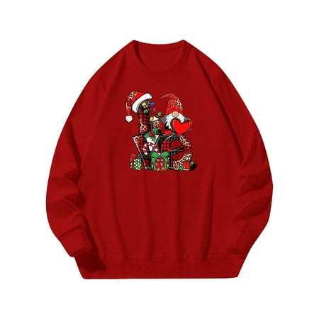 SHUDAGENG Christmas Decorations Outdoor Christmas Fashion Print Loose Men s And Women s Long Sleeve Hooded Sweater