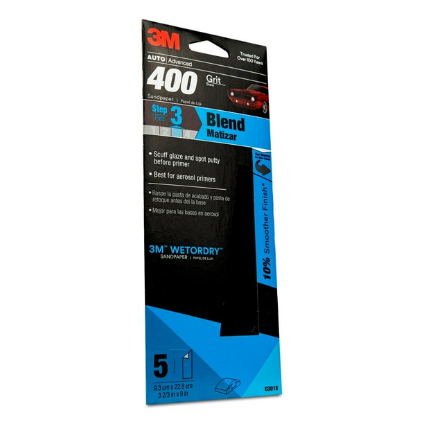 3M Wetordry Sandpaper, 03018, 400 Grit, 3 2/3 inch x 9 inch, 5/Pack