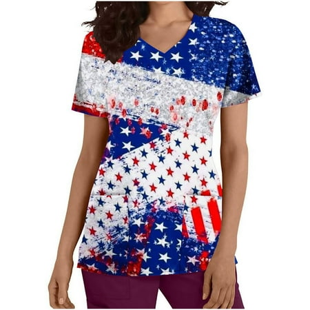 Taqqpue Independence Day V-Neck Short Sleeve Scrub Tops for Women Plus Size American Flag Print Blouse Casual Working Nurse Uniform Workout Tops T-Shirts with Pockets 4th of July Outfits for Women
Taqqpue Independence Day V-Neck Short Sleeve Scrub Tops for Women Plus Size American Flag Print Blouse Casual Working Nurse Uniform Workout Tops T-Shirts with Pockets 4th of July Outfits for Women