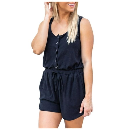 Women s Casual Summer Jumpsuits V Neck Solid Color Button Down Drawstring Sleeveless Comfy Shorts Romper with Pockets
Women s Casual Summer Jumpsuits V Neck Solid Color Button Down Drawstring Sleeveless Comfy Shorts Romper with Pockets