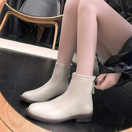

Big Holiday Savings AnuYalueWomen s Ankle Boots Slip on Chunky Block Heel Boots 2023 Metal Leather Belt Buckle Short Boots Side Zipper Low Heeled Booties