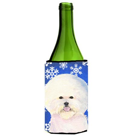 Bichon Frise Winter Snowflakes Holiday Wine bottle sleeve Hugger - 24 oz.