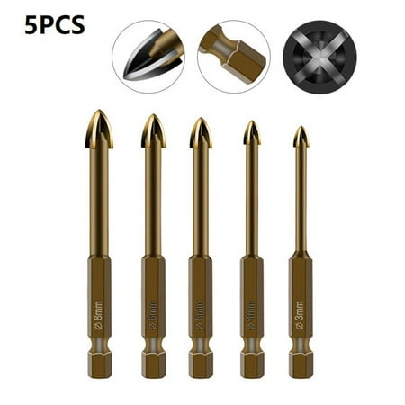 M&YQ 5-Piece Hex Shank Glass and Tile Drill Bit Set 3mm 4mm 5 6 8mm