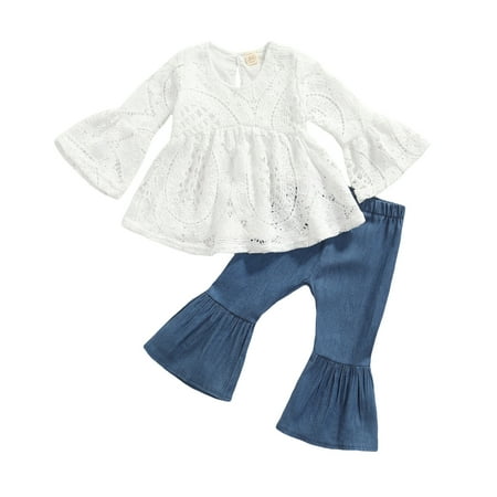 Nanyknighty Toddler Baby Girl Outfit Infant Girl Solid Clothes Lace Top Flare Pant Bell-bottoms 2Pcs
Nanyknighty Toddler Baby Girl Outfit Infant Girl Solid Clothes Lace Top Flare Pant Bell-bottoms 2Pcs