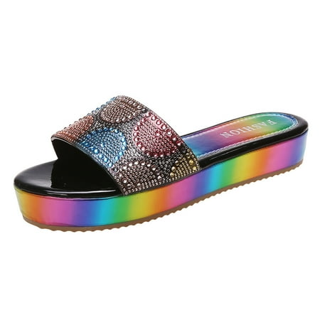 Youmylove Women Slide Slippers Summer Flat Bottom Rhinestone Rainbow Beach Shoes Thick Bottom Slippers Leisure Ladies Cozy Daily Walking
Youmylove Women Slide Slippers Summer Flat Bottom Rhinestone Rainbow Beach Shoes Thick Bottom Slippers Leisure Ladies Cozy Daily Walking