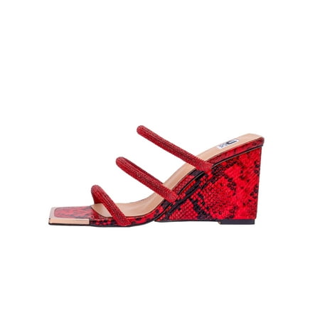 Ninety Union Angel 3 Band Metallic Snake Open Toe Wedge Slide Red 11