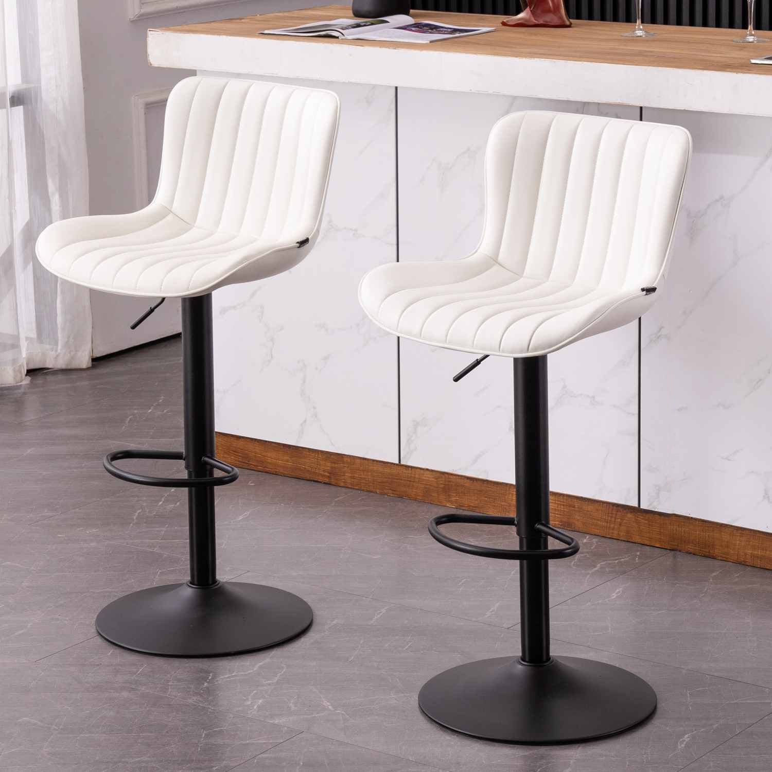 Younuoke White Upholstered Bar Stools Set Of Counter Height Modern