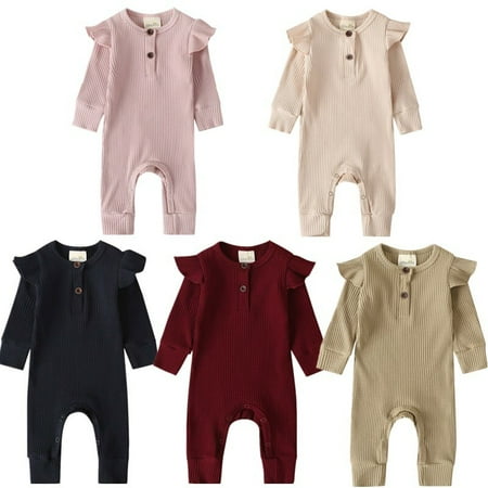Herdignity Baby Spring Romper Solid Color Long Ruffle Sleeve Round Neck Ribbed Jumpsuit 
Herdignity Baby Spring Romper Solid Color Long Ruffle Sleeve Round Neck Ribbed Jumpsuit