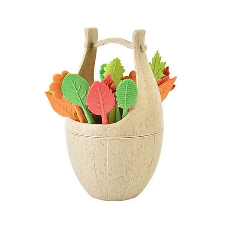JIUKE Wooden Barrel Leaf Fruit fork Orange Creative Tube Fruit fork Small