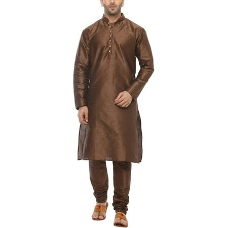 Royal Kurta Silk Blend Loop Button Kurta Pyjama Set For Men (40 Dark Brown)