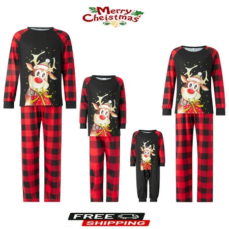 Family Christmas Pjs Matching Sets Baby Romper/Elk Print Long Sleeve Tops + Plaid Pants Loungewear Suit
Family Christmas Pjs Matching Sets Baby Romper/Elk Print Long Sleeve Tops + Plaid Pants Loungewear Suit