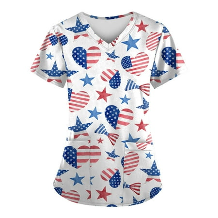 Sksloeg Uniform Tops for Women Scrubs American Star Stripes Pattern Patriotic Top Workwear with Pockets Short Sleeve V-Neck Nursing Working Uniform Blue L
Sksloeg Uniform Tops for Women Scrubs American Star Stripes Pattern Patriotic Top Workwear with Pockets Short Sleeve V-Neck Nursing Working Uniform Blue L