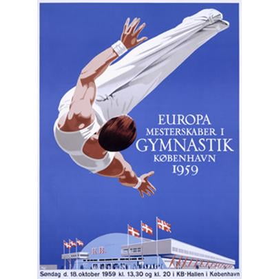 ArteHouse Fine Art Print "1959 Copenhagen World Gymnastic Ad", Unmounted Cotton Canvas, 32" x 44"