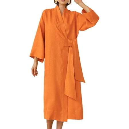CoCopeaunts Women s Nightgown Simple Pajama Loose Dressing Gown Linen Long Sleeve Casual Sleepwear for Autumn Winter
CoCopeaunts Women s Nightgown Simple Pajama Loose Dressing Gown Linen Long Sleeve Casual Sleepwear for Autumn Winter