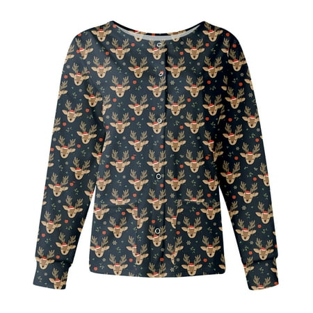 Christmas Print Working Uniform Lady Womens Round Neck Long Sleeve Top Casual Loose Cardigan Scrubs Uniform Nurses
Christmas Print Working Uniform Lady Womens Round Neck Long Sleeve Top Casual Loose Cardigan Scrubs Uniform Nurses
