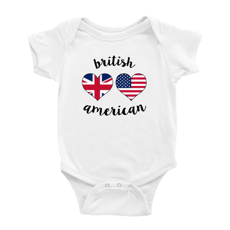 British American Flag Two Hearts Cute Baby Clothes (White 6-12 Months)