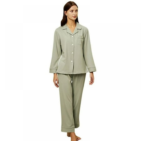 Women s Button Down Satin Pajama Set with Pants Long Silk like Pajamas