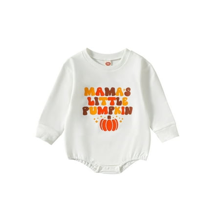 Infant Baby Boy Girl Halloween Outfit Long Sleeve Letter Print Pumpkin Romper Sweatshirt Fall Clothes