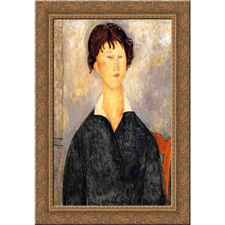 Portrait of a Woman with a White Collar 19x24 Gold Ornate Wood Framed Canvas Art by Modigliani, Amedeo