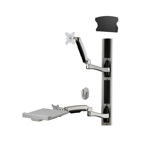 Amer Networks Sit-Stand Combo Workstation Wall Mount System with Extended Display Arm, Silver