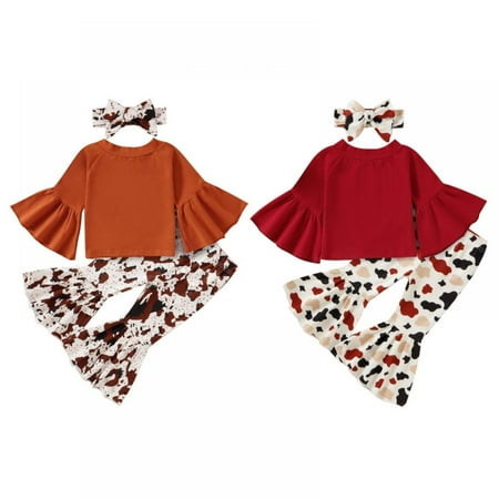 SYNPOS Toddler Baby Girl Fall Clothes Ruffle Long Sleeve T Shirt Tops Cow Print Flare Pants 3 Pieces Outfit Set 6M-4T
SYNPOS Toddler Baby Girl Fall Clothes Ruffle Long Sleeve T Shirt Tops Cow Print Flare Pants 3 Pieces Outfit Set 6M-4T