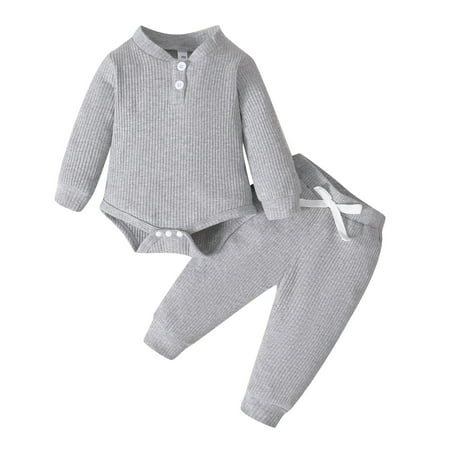 Kucnuzki 0 Months Baby Boy Winter Outfits Pants Sets 3 Months Long Sleeve Solid Color Pit Stripe Comfort Romper Tops Elastic Pants 2PCS Set Gray
Kucnuzki 0 Months Baby Boy Winter Outfits Pants Sets 3 Months Long Sleeve Solid Color Pit Stripe Comfort Romper Tops Elastic Pants 2PCS Set Gray