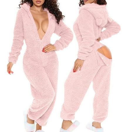 Women s Long Sleeved Hooded Plush Home Clothes Pajamas One-piece Clothes Flip Buttons Jumpsuits CHMORA
Women s Long Sleeved Hooded Plush Home Clothes Pajamas One-piece Clothes Flip Buttons Jumpsuits CHMORA