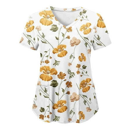 Sksloeg Scrub Tops Comfortable Easy Fit Lightweight Durable Soft Stretch yellow Flower Printed V-Neck Scrub Top With Pockets Yellow S
Sksloeg Scrub Tops Comfortable Easy Fit Lightweight Durable Soft Stretch yellow Flower Printed V-Neck Scrub Top With Pockets Yellow S