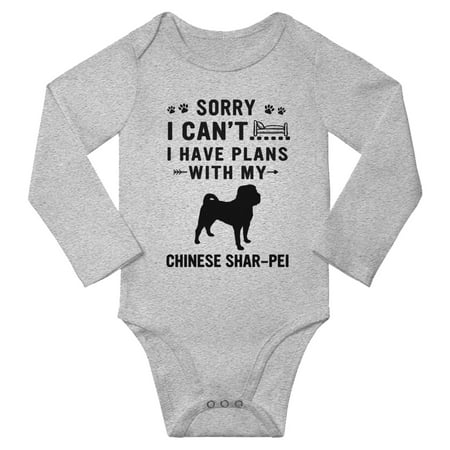 Sorry I Can t I Have Plans With My Chinese Shar-Pei Baby Long Sleeve Romper (Gray 12-18 Months)
Sorry I Can t I Have Plans With My Chinese Shar-Pei Baby Long Sleeve Romper (Gray 12-18 Months)