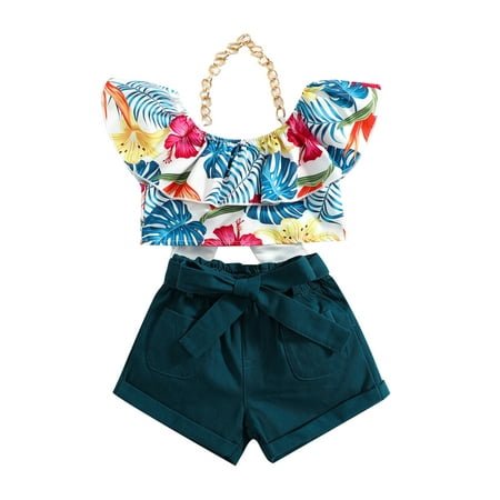 Xingqing 2Pcs Toddler Baby Girl Floral Ruffle Metal Chain Halter Crop Top + Elastic High Waist Shorts Set Multicolor 12-18 Months
Xingqing 2Pcs Toddler Baby Girl Floral Ruffle Metal Chain Halter Crop Top + Elastic High Waist Shorts Set Multicolor 12-18 Months