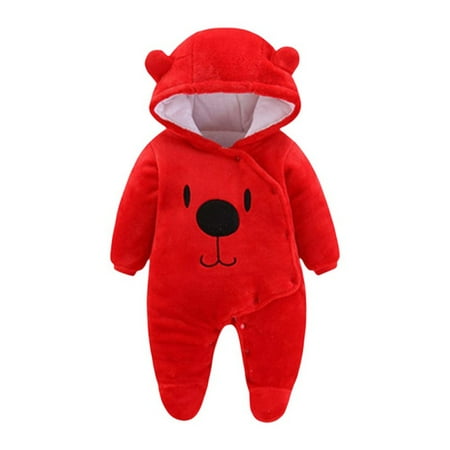 Infant Baby Girl Boy Fall Winter Outfits Bear Ears Hooded Romper Jumpsuit Bodysuit Warm Fleece Clothes Toddle lothing Fleece Clothing 0-12 M