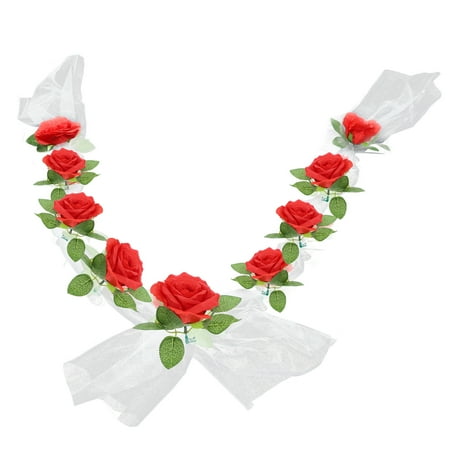 1 Set of Wedding Car Layout Simulation White Roses Flower Belt for Decor