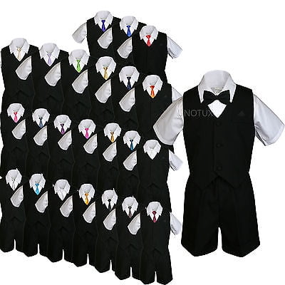 6pc Baby Boys & Toddler Formal Vest Shorts Black Suits Extra Necktie Set sz S-4T