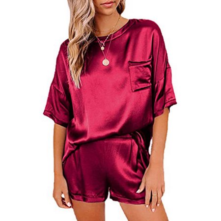 Ykohkofe Women s Solid Color Imitation Silk Pajamas Home Clothes Short Sleeved Shorts Irregular Two-piece Suit
Ykohkofe Women s Solid Color Imitation Silk Pajamas Home Clothes Short Sleeved Shorts Irregular Two-piece Suit