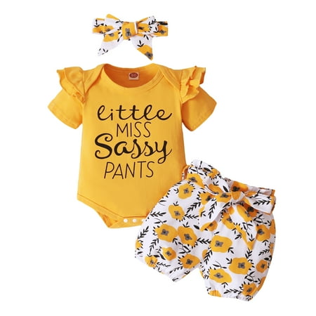MIKRDOO Baby Girls Outfits Letter Ruffle Sleeve Romper Sunflower Shorts For Summer Headband 3Pcs Clothes Set Yellow 0-3 Months
MIKRDOO Baby Girls Outfits Letter Ruffle Sleeve Romper Sunflower Shorts For Summer Headband 3Pcs Clothes Set Yellow 0-3 Months