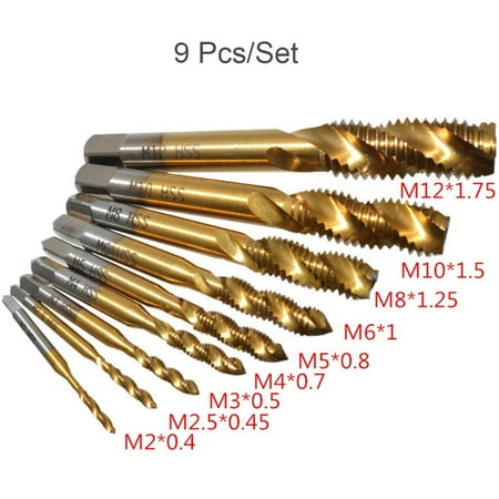 ZUARFY 9pcs M2-M12 Titanium Coated High Speed Steel HSS Screw Thread Metric Spiral Hand Plug Tap Tools
ZUARFY 9pcs M2-M12 Titanium Coated High Speed Steel HSS Screw Thread Metric Spiral Hand Plug Tap Tools