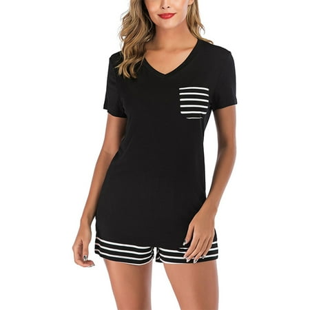 Capreze Ladies Pajamas Sets V Neck Nightgown 2 Pieces Outfits Sleepwear Casual Nightwear Short Sleeve Lounge Set Black L
Capreze Ladies Pajamas Sets V Neck Nightgown 2 Pieces Outfits Sleepwear Casual Nightwear Short Sleeve Lounge Set Black L