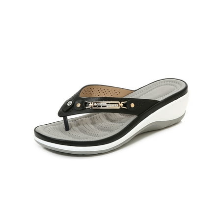 Lacyhop Womens Wedge Sandals Beach Flip-flops Slip On Casual Sandal Daily Fashion Slide Slippers Mid Heel Clip Toe Slides Black 10
Lacyhop Womens Wedge Sandals Beach Flip-flops Slip On Casual Sandal Daily Fashion Slide Slippers Mid Heel Clip Toe Slides Black 10