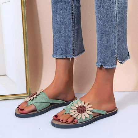 Women s Casual Fashion Flip Flops Suede Flower Flip Toe Flat Beach Shoes
