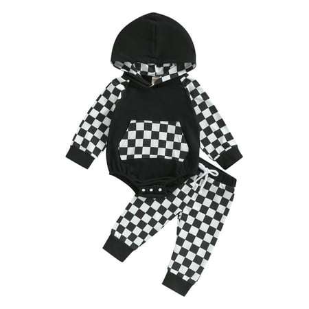 Calsunbaby Infants Baby Boys Girls 2Pcs Outfits Checkerboard Plaid Long Sleeve Hooded Romper with Long Pants Clothes Sets Black 3-6 Months
Calsunbaby Infants Baby Boys Girls 2Pcs Outfits Checkerboard Plaid Long Sleeve Hooded Romper with Long Pants Clothes Sets Black 3-6 Months