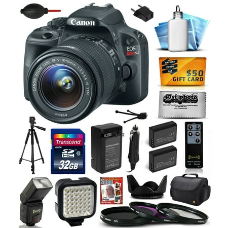 Canon EOS Rebel SL1 Digital SLR with 18-55mm STM Lens with 32GB Memory + Large Case + Tripod + Flash + LED Light + Two Batteries + Charger + DVD + Remote Control + Cleaning Kit +$50 Gift Card 8575B003
