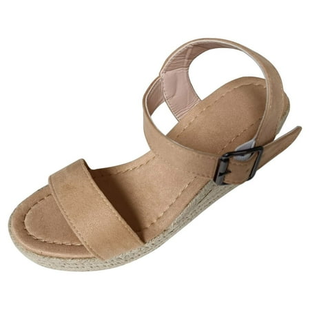 

Women Casual Sandals Wedge Weaving Toe Buckle Slope Open Heel Summer Size Sandals Women Belt Large Women s sandals